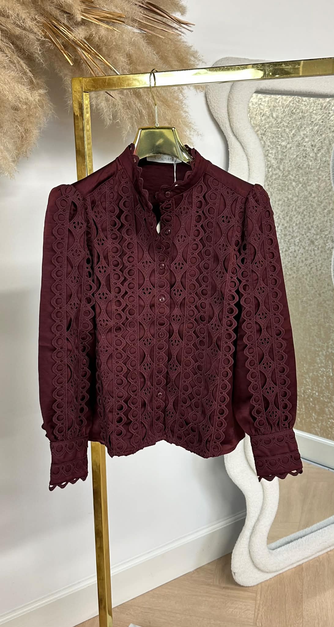 SATIN LACE BLOUSE CH368 WINE SATIN LACE BLOUSE CH368 WINE