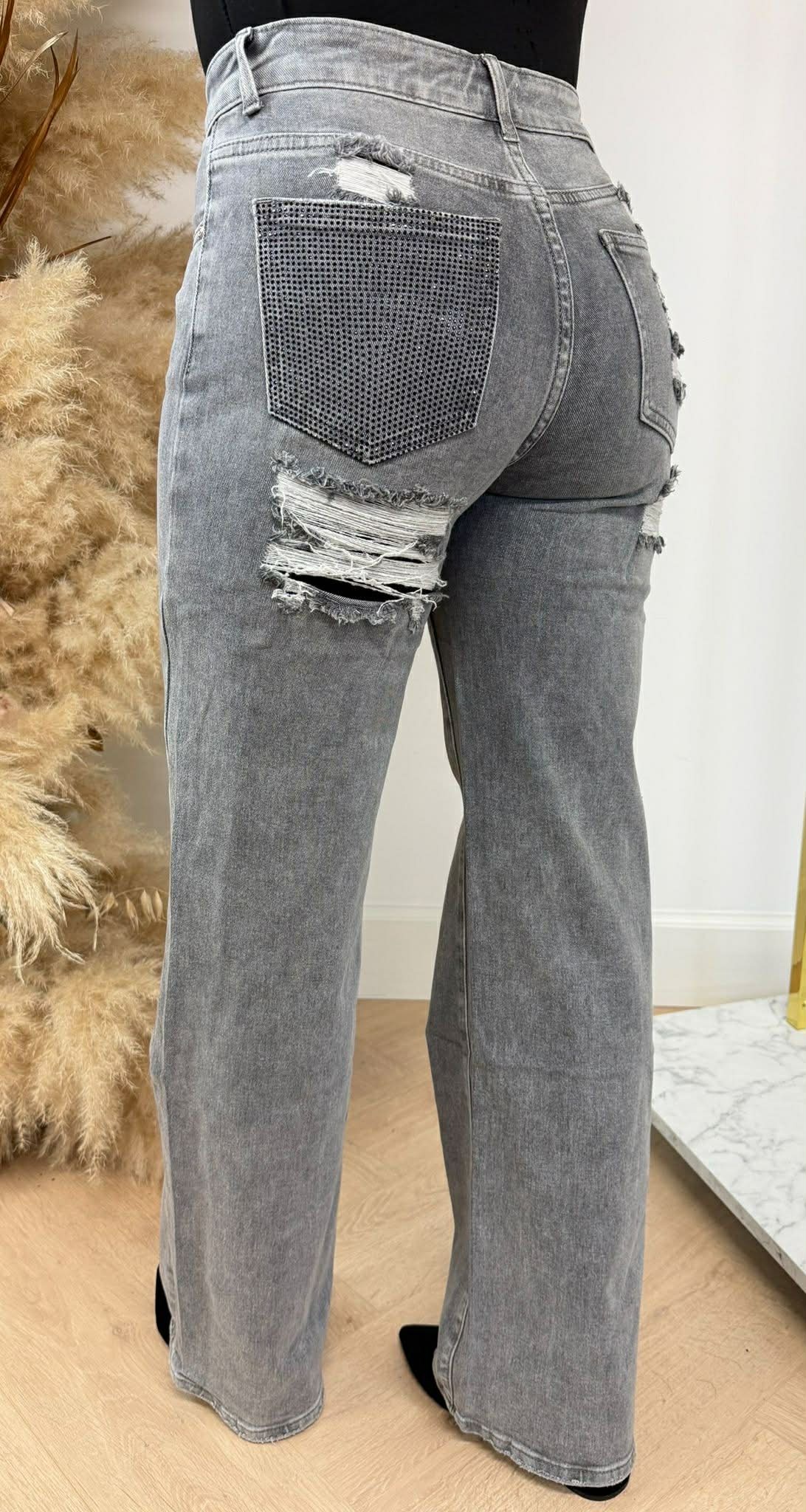 WIDE LEG GLITTER POCKET JEANS G1069Y GREY WIDE LEG GLITTER POCKET JEANS G1069Y GREY