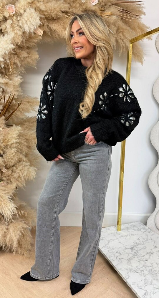 FLOWER SEQUIN SWEAT 5682 BLACK FLOWER SEQUIN SWEAT 5682 BLACK