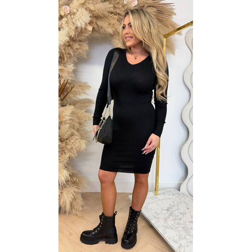 KAYLLA V HALS RIB DRESS 9833 BLACK
