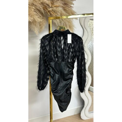 FEATHER LEATHER LOOK DRESS BLACK FEATHER LEATHER LOOK DRESS BLACK