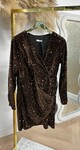 VELVET PAILLET OMSLAG DRESS BROWN