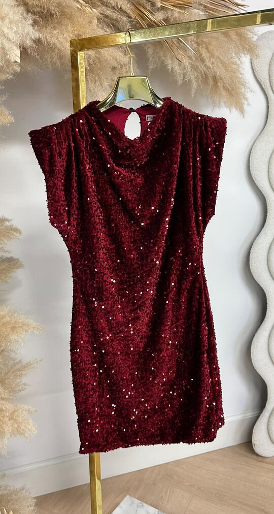 SHOULDER PARTY SEQUIN DRESS BORDEAUX
