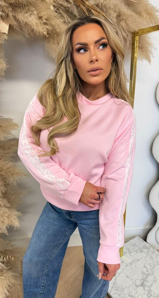 CUTE BASIC LACE SWEAT PINK
