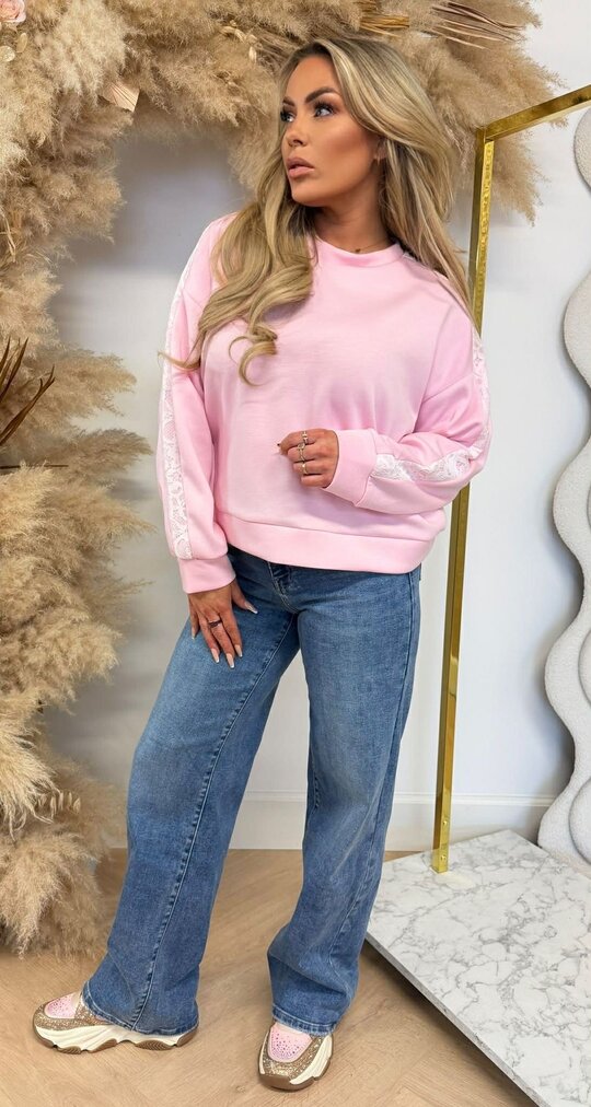 CUTE BASIC LACE SWEAT PINK
