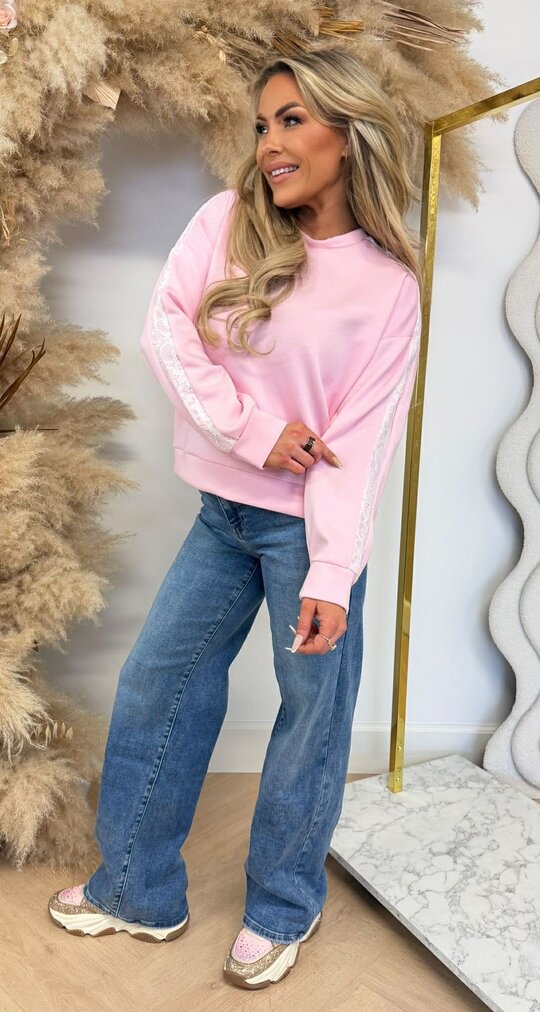 CUTE BASIC LACE SWEAT PINK