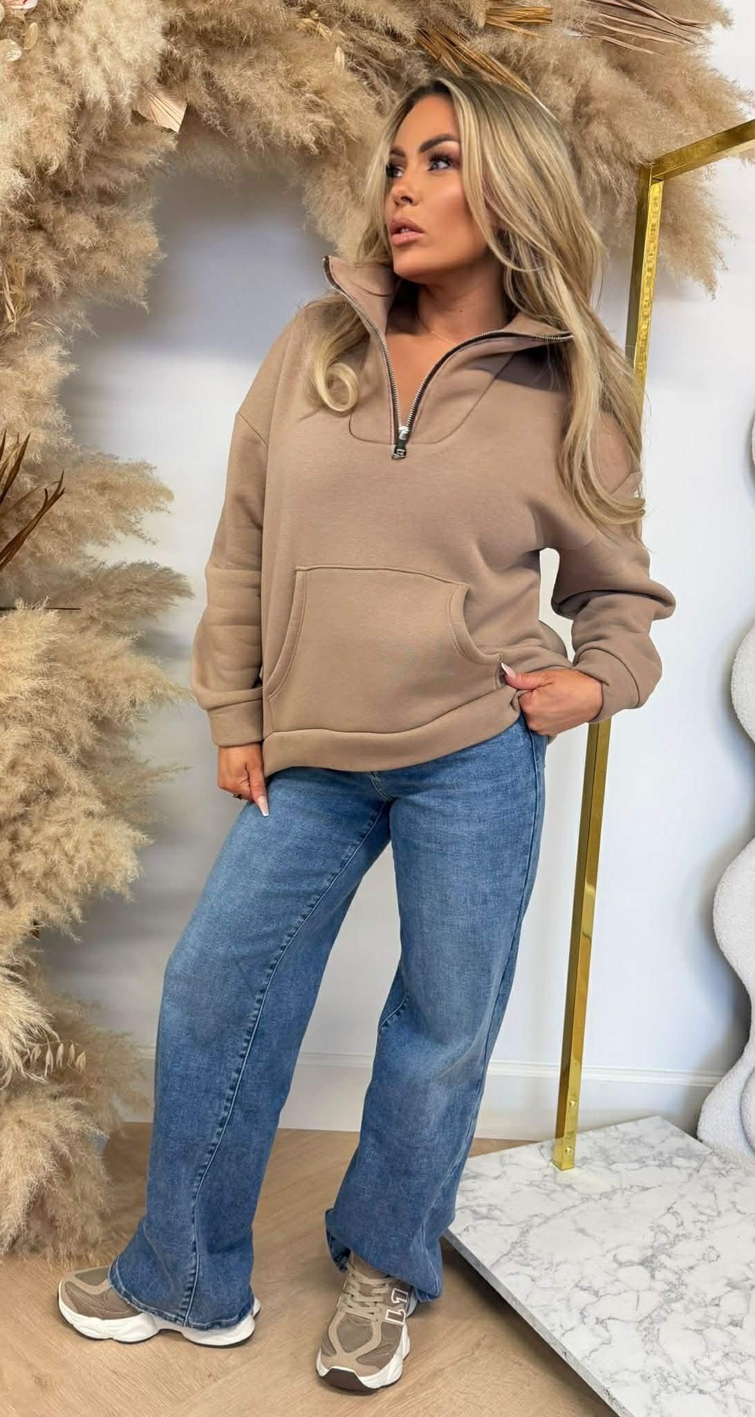 ZIPPER FLEECE SWEAT BEIGE