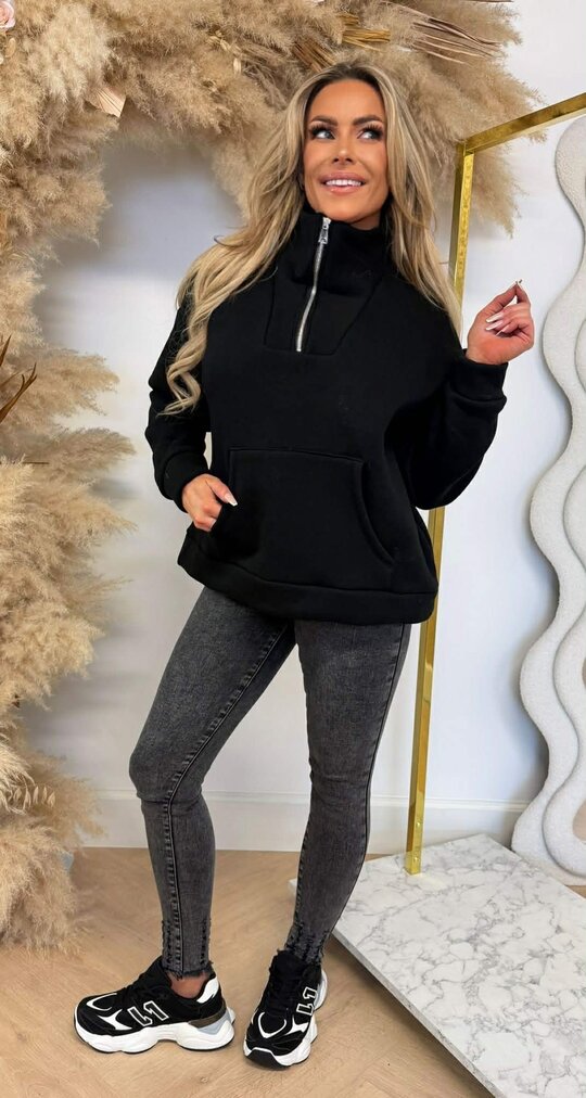 ZIPPER FLEECE SWEAT BLACK
