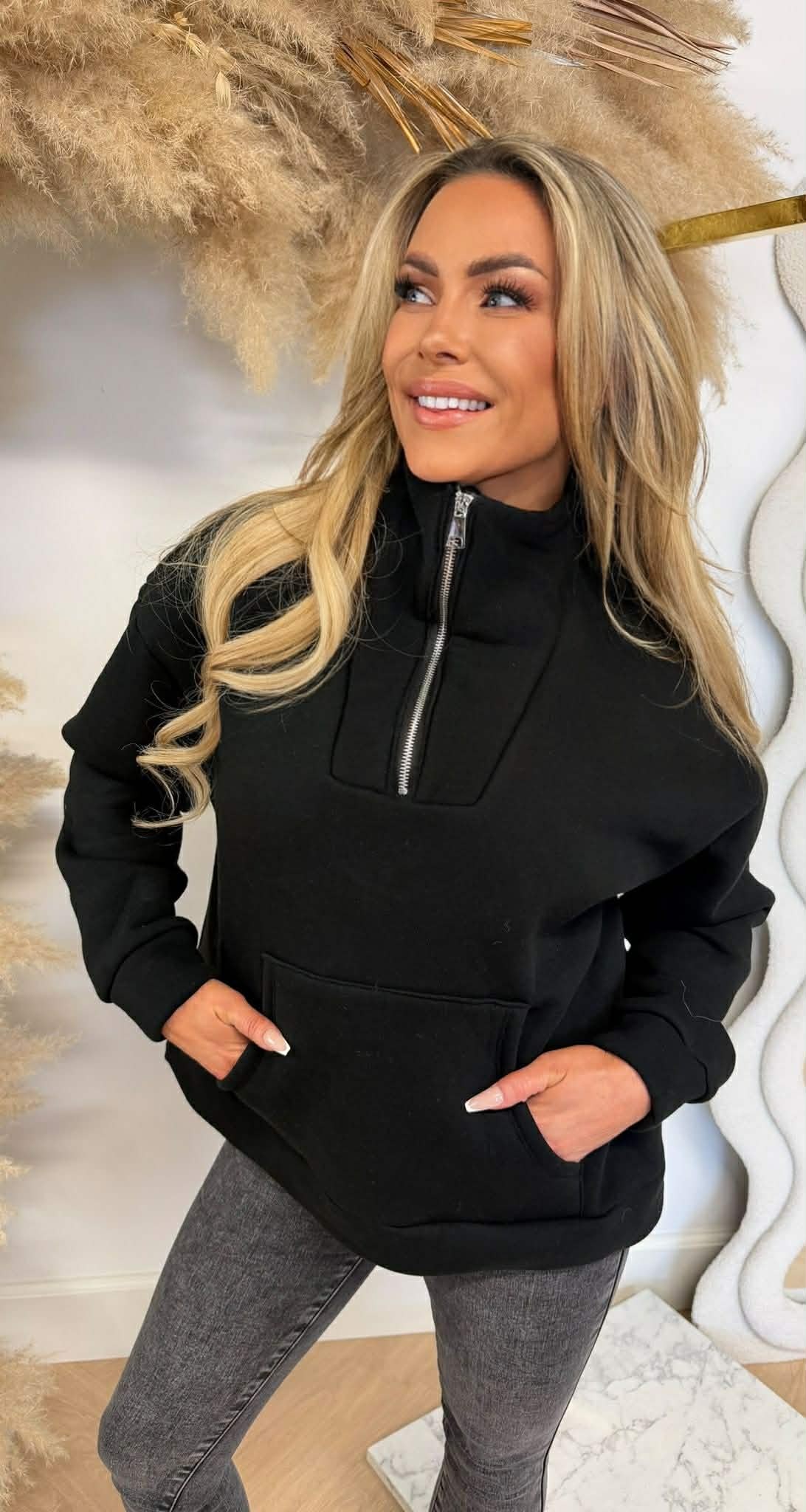 ZIPPER FLEECE SWEAT BLACK