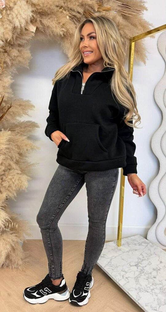 ZIPPER FLEECE SWEAT BLACK