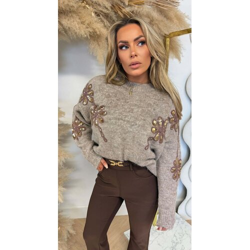 FLOWER SEQUIN SWEAT 5682 TAUPE