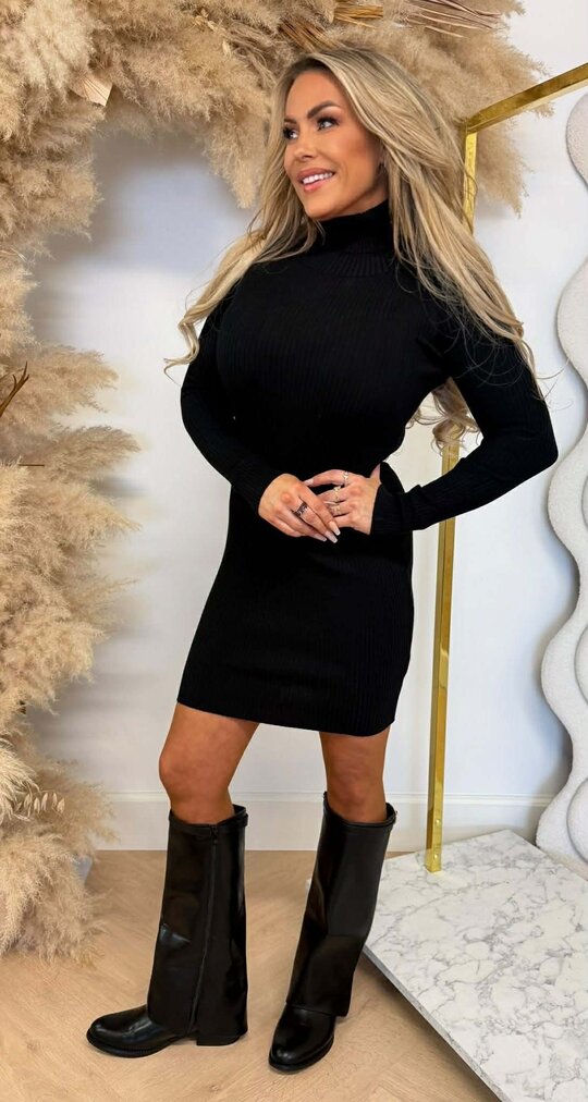 KAYLLA RIB KOL DRESS 9864 BLACK