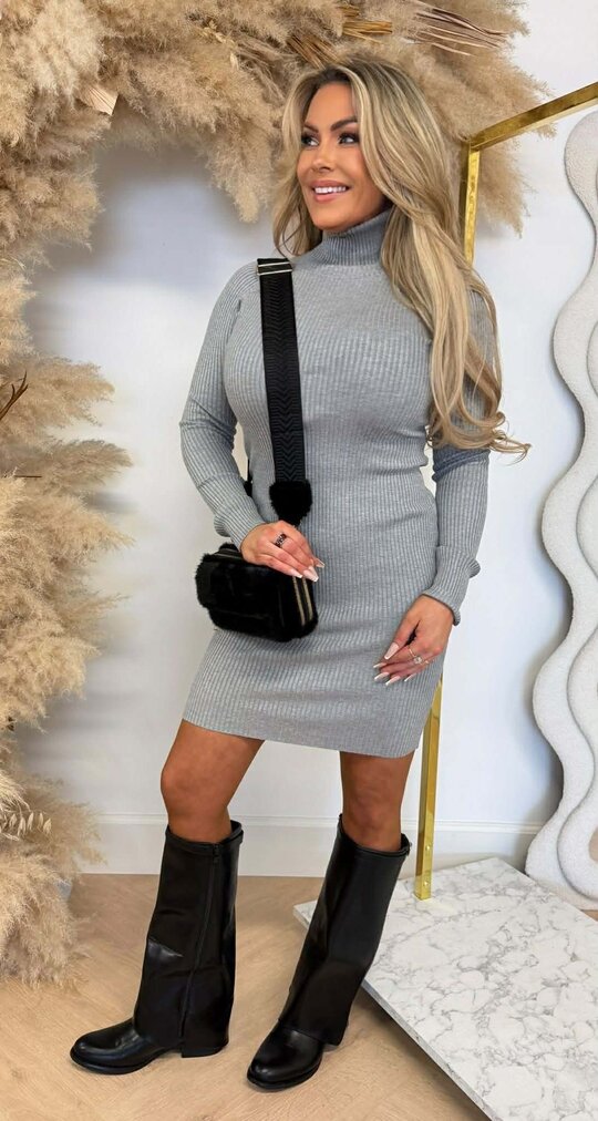 KAYLLA RIB KOL DRESS 9864 GREY