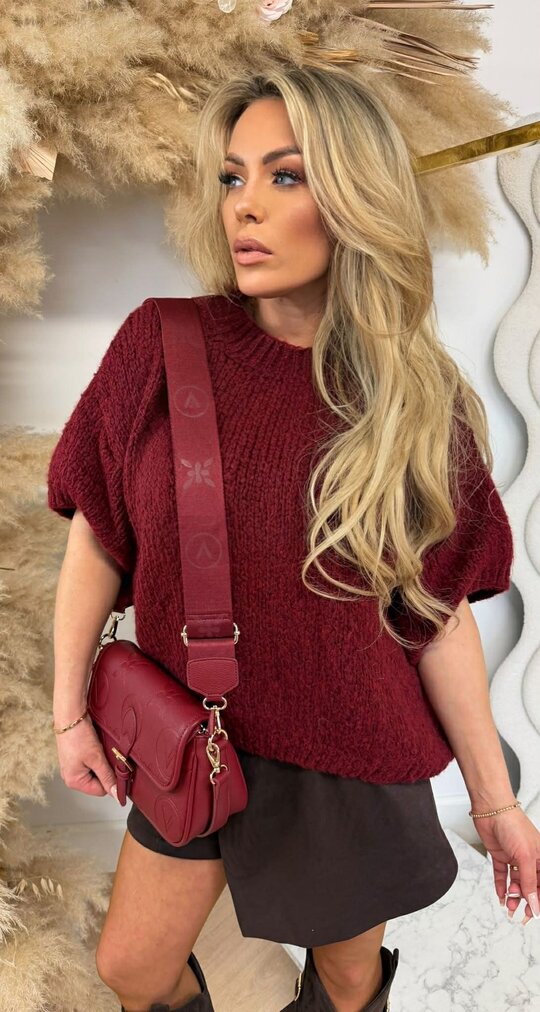 FAYE KNITTED SHORT SLEEVE SWEAT BURGUNDY