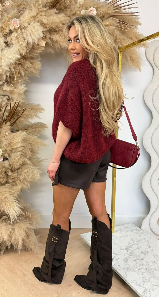 FAYE KNITTED SHORT SLEEVE SWEAT BURGUNDY