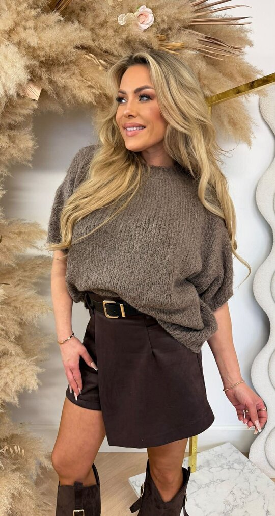 FAYE KNITTED SHORT SLEEVE SWEAT TAUPE