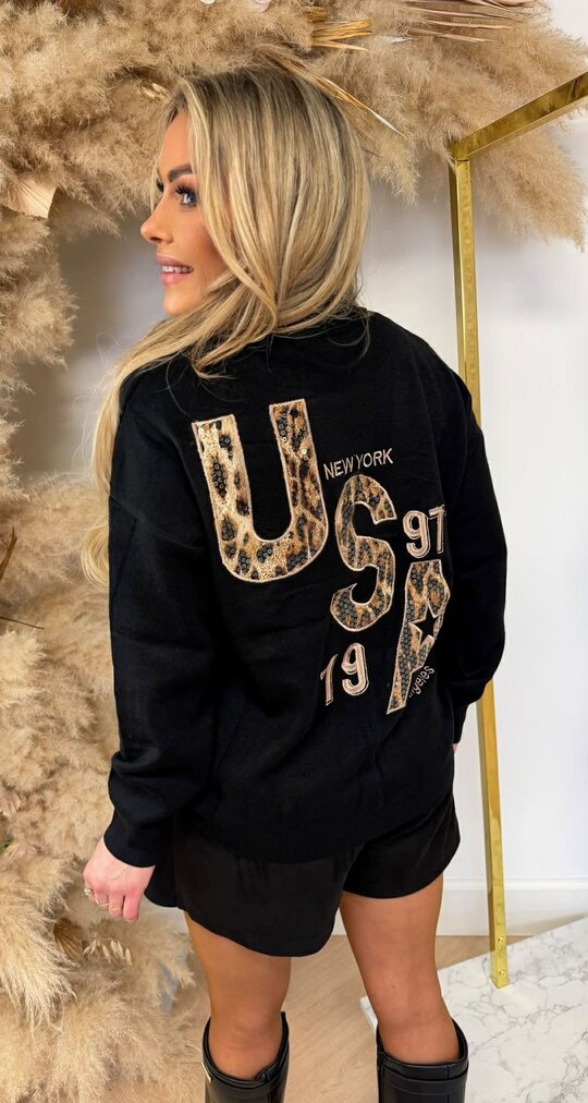 USA LEO/SEQUIN SWEAT 10422 BLACK