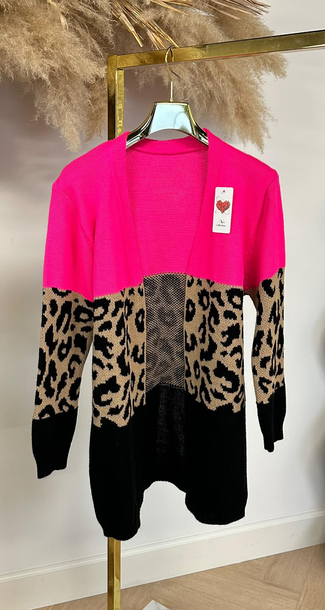LEOPARD STRIPE VEST NEONPINK