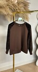 VELVET SEQUIN SLEEVE SWEAT CHOCO