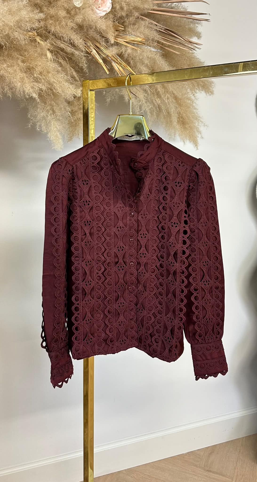 SATIN LACE BLOUSE CH368 WINE