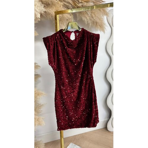 SHOULDER PARTY SEQUIN DRESS BORDEAUX