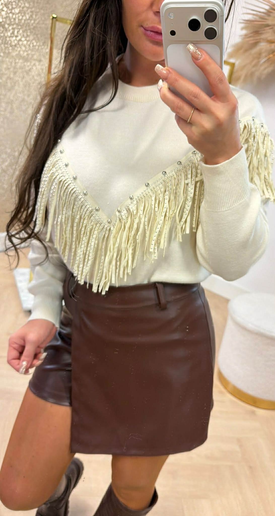 FRINGE STUDS SWEAT 1022 CREME