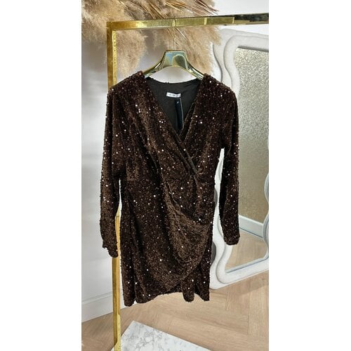 VELVET OMSLAG PAILLET DRESS CHOCO