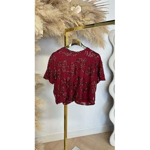 FLORAL SEQUIN MESH TOP BORDEAUX