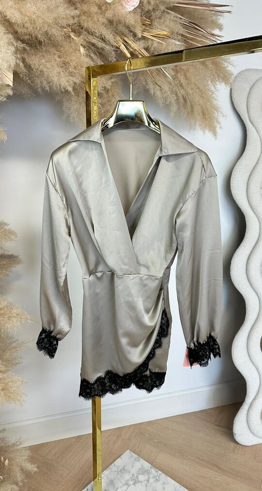 SATIN LACE DRESS CHAMPAGNE