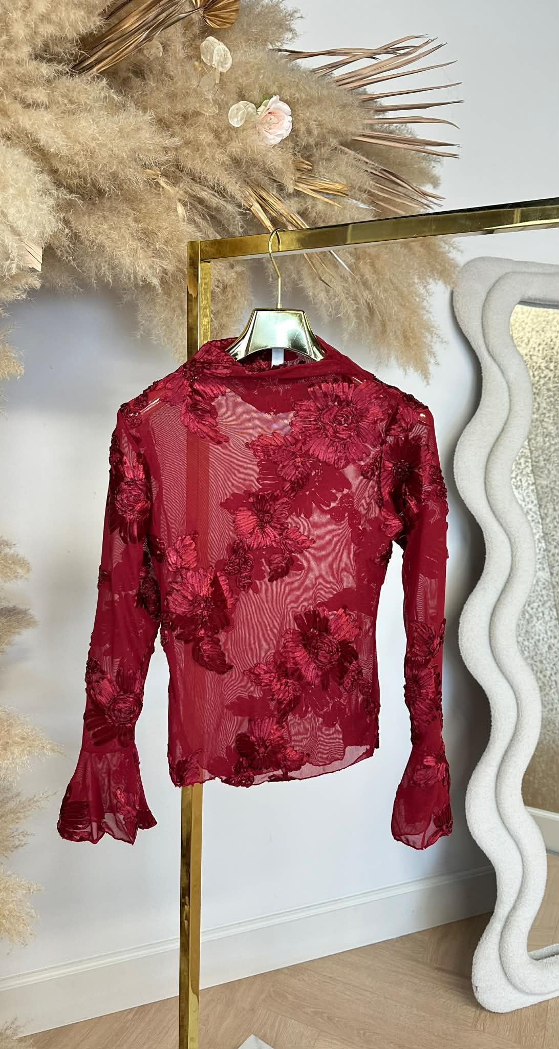 DYLA FLOWER MESH TOP BORDEAUX