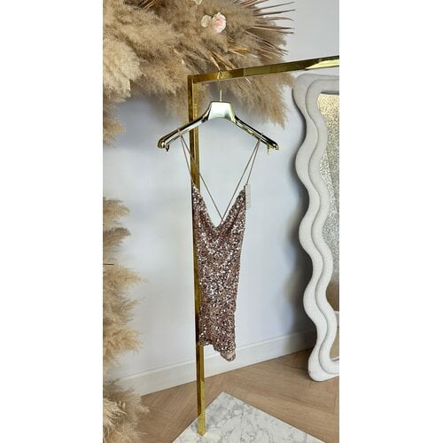 SPAGHETTI CROSSED SEQUIN DRESS CHAMPAGNE