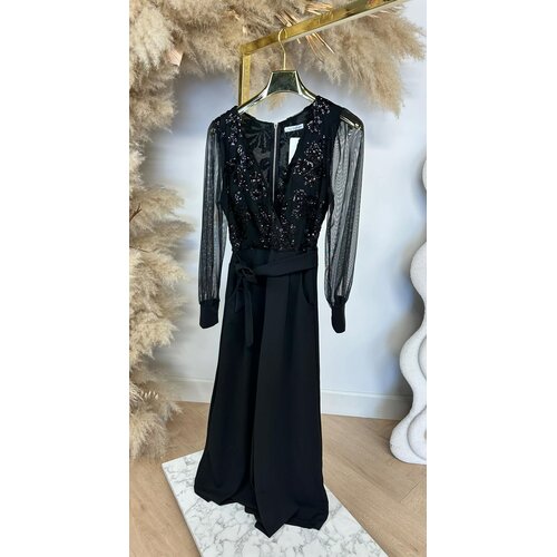 FAY SEQUIN STRETCH JUMPSUIT BLACK