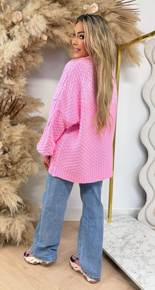 OVERSIZED KNITTED SWEAT NEONPINK OVERSIZED KNITTED SWEAT NEONPINK