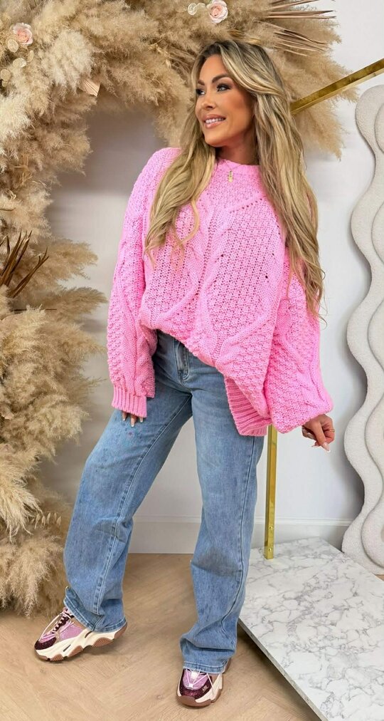OVERSIZED KNITTED SWEAT NEONPINK OVERSIZED KNITTED SWEAT NEONPINK