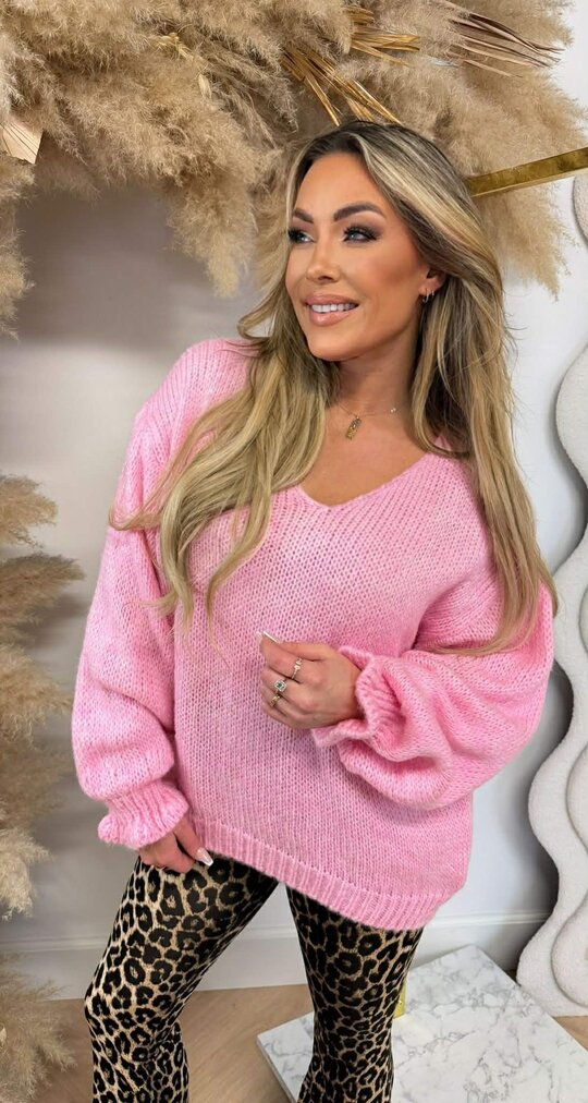 BASIC V NECK KNITTED SWEAT PINK BASIC V NECK KNITTED SWEAT PINK