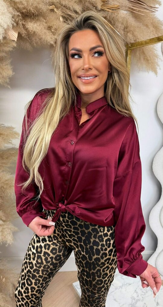 SATIN KNOOP BLOUSE BORDEAUX SATIN KNOOP BLOUSE BORDEAUX