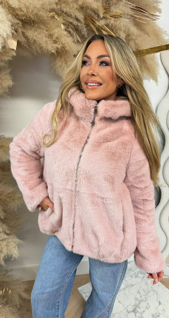 VEGAN FUR JACKET 8807 PINK VEGAN FUR JACKET 8807 PINK