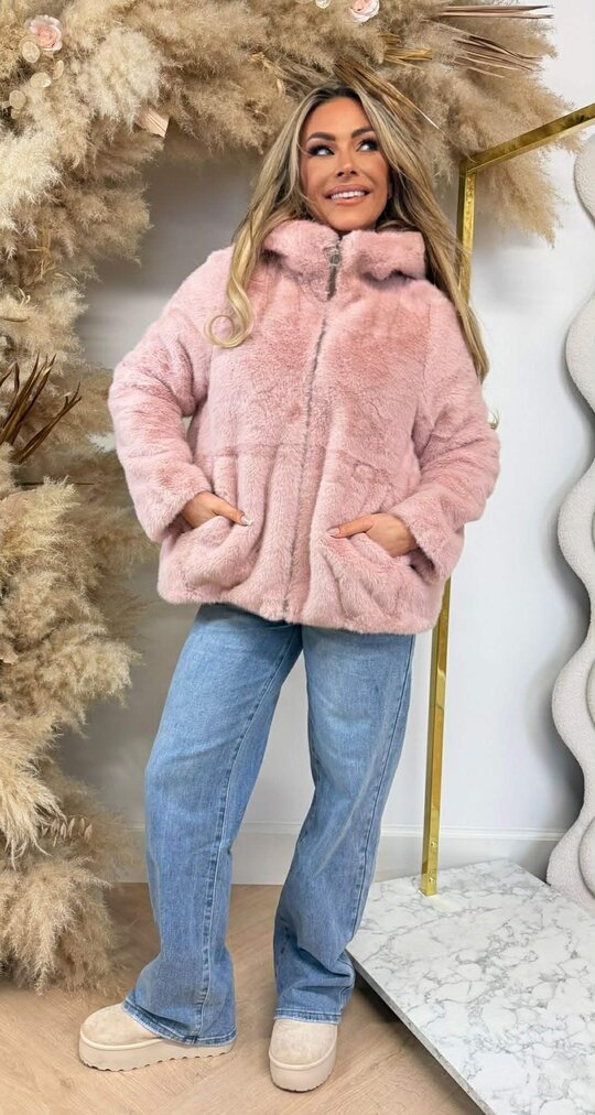 VEGAN FUR JACKET 8807 PINK VEGAN FUR JACKET 8807 PINK
