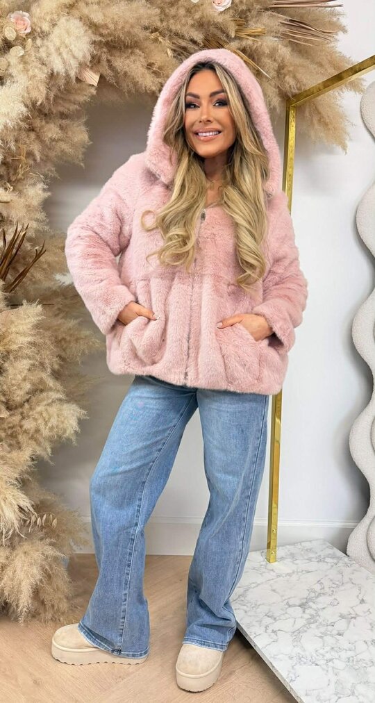 VEGAN FUR JACKET 8807 PINK VEGAN FUR JACKET 8807 PINK