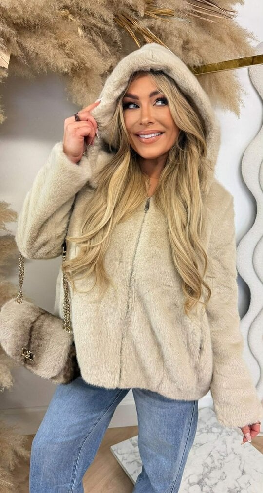 VEGAN FUR JACKET 8807 BEIGE VEGAN FUR JACKET 8807 BEIGE