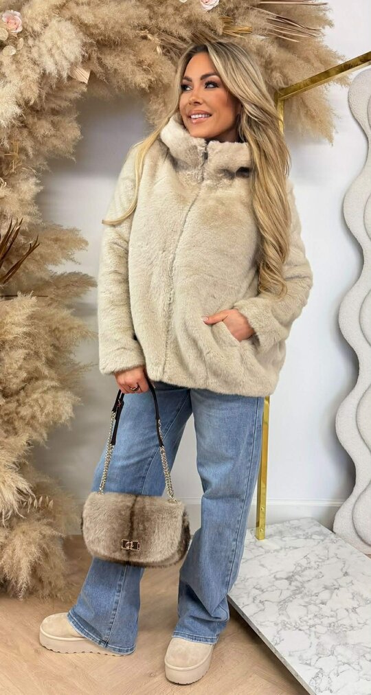 VEGAN FUR JACKET 8807 BEIGE VEGAN FUR JACKET 8807 BEIGE