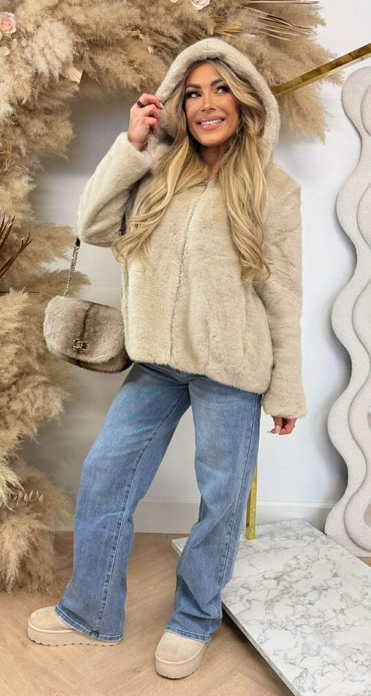 VEGAN FUR JACKET 8807 BEIGE VEGAN FUR JACKET 8807 BEIGE