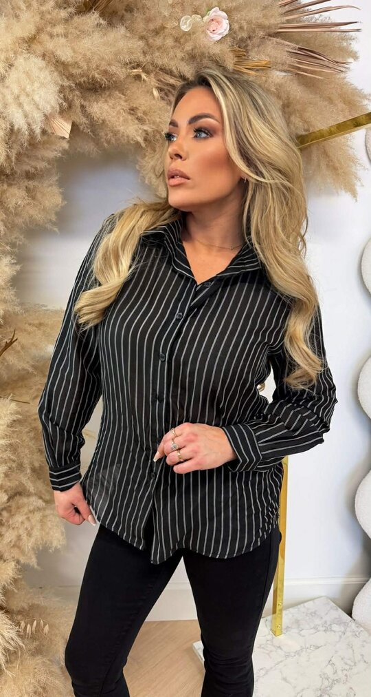 STRIPE KNOOP BLOUSE BLACK STRIPE KNOOP BLOUSE BLACK