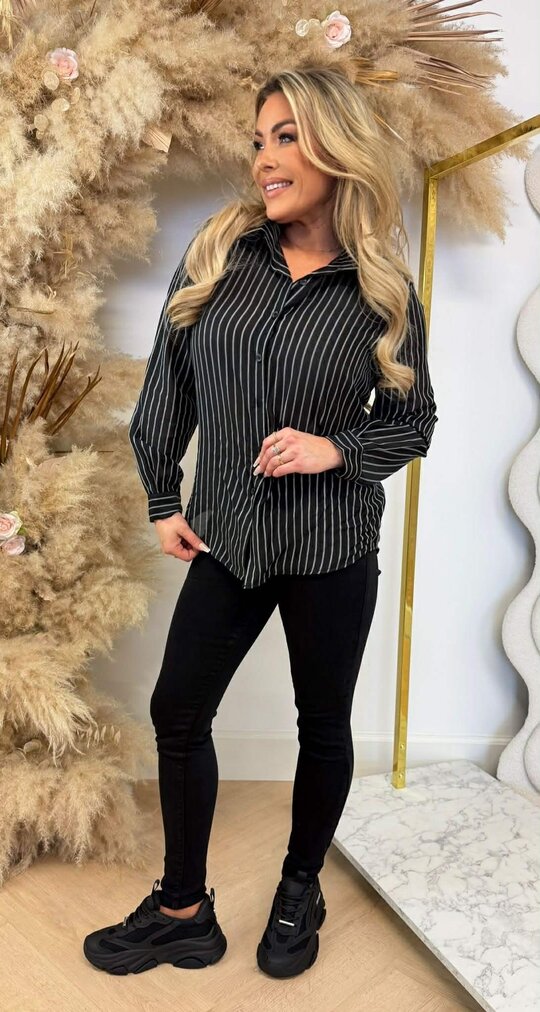 STRIPE KNOOP BLOUSE BLACK STRIPE KNOOP BLOUSE BLACK
