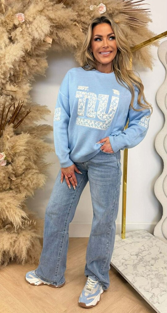 NY FLOWER PRINT SWEAT 3831395 ICEBLUE