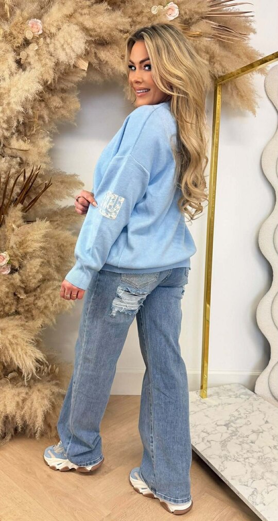 NY FLOWER PRINT SWEAT 3831395 ICEBLUE