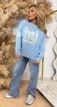 NY FLOWER PRINT SWEAT 3831395 ICEBLUE