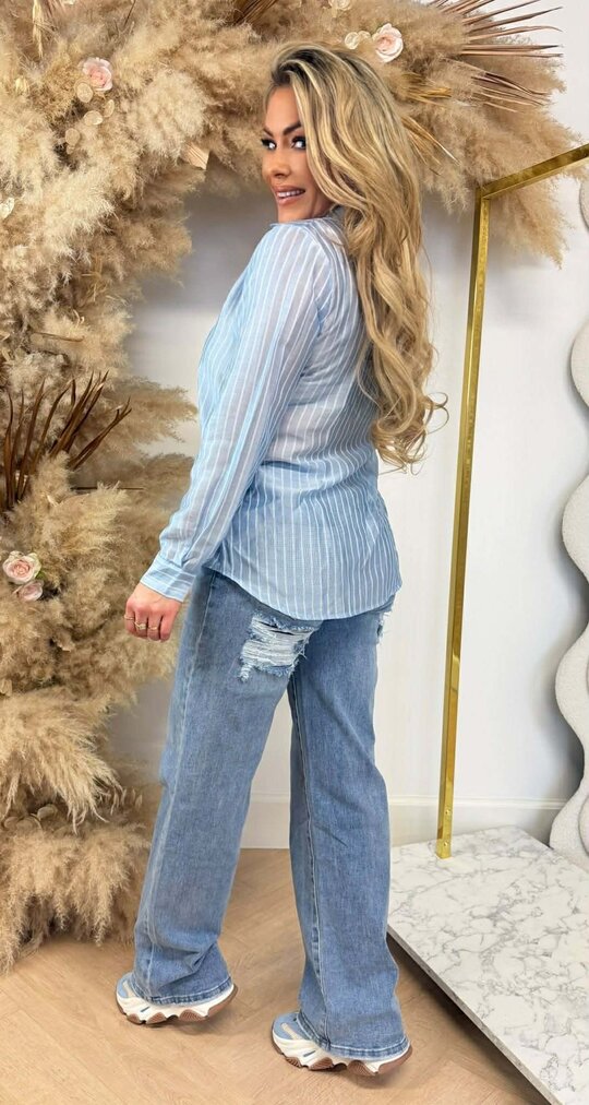 STRIPE KNOOP BLOUSE BLUE