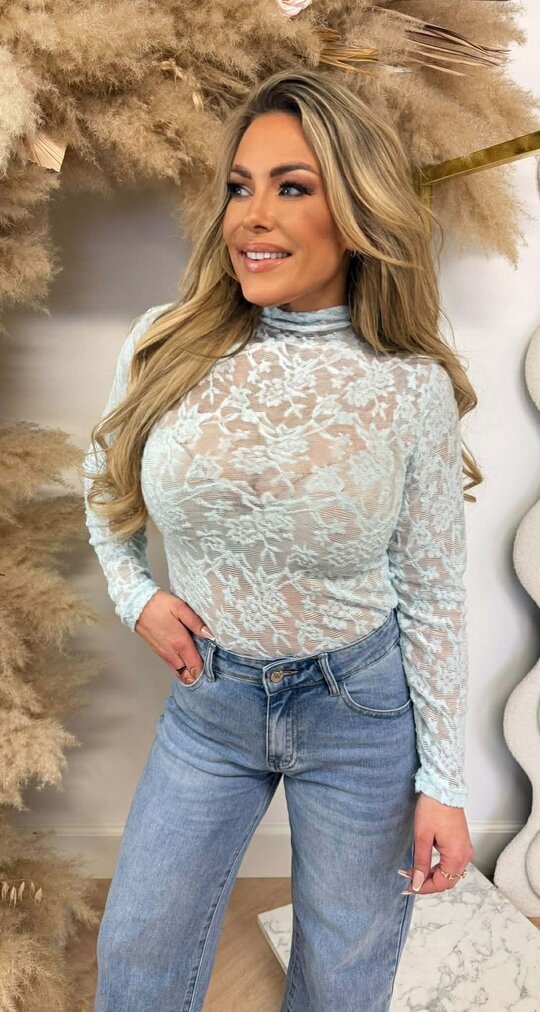 MESH FLOWER TOP PRINT TOP 06027 BLUE