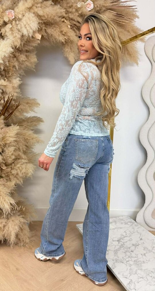 MESH FLOWER TOP PRINT TOP 06027 BLUE